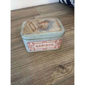 Tin Box Company Bristol Retro Blue Lady Victorian Nabisco Biscuit 4"
